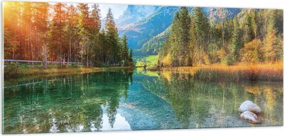 Produktbild von Bilder auf glas - Einteilig - Landschaft Berge Morgendämmerung - 100x40cm - Glasbilder - Wandbilder - Bilder - Wanddekoration aus Glas - Glas Bilder - Wandbild auf Glas - GAB100x40-4456
