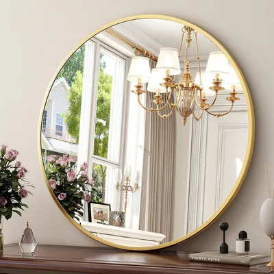 Immagine prodotto di Specchio da parete, cornice circolare in oro opaco, 80 x 80 cm