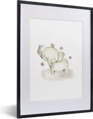 Produktbild von MuchoWow® Gerahmtes Poster Tiere - Elefant - Sterne 30x40 cm - Poster mit Schwarzem Bilderrahmen Wandposter Rahmen Foto Bilder - Wandposter Schlafzimmer
