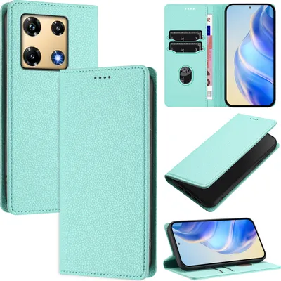 Produktbild von Litchi Leder Handyhülle für Infinix Note 30 Pro 4G Wallet Kartenfächer Standfunktion Hülle Türkis