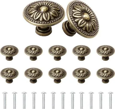 Image de 12 poignées de tiroir rondes, 30 mm, boutons de meuble antiques en bronze, boutons d'armoire vintage à un trou, boutons de porte pour armoires à vêtements