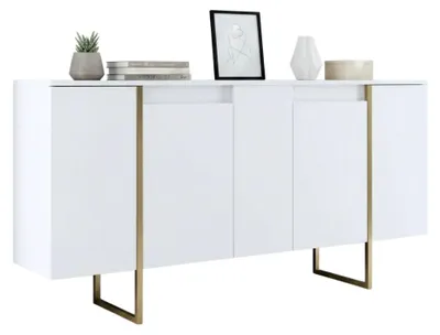 Produktbild von Kommode Dgarzitt, Wohnzimmerbuffet, Wohnzimmer-Sideboard, Moderne Küchen-Speisekammer, 160x35h80 cm, Weiß und Gold
