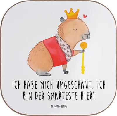Produktbild von Mr. & Mrs. Panda Tischuntersetzer Capybara König - Weiß - Geschenk, Untersetzer Glas, Holzuntersetzer, für Gläser, Tassenuntersetzer, gläseruntersetzer, Lustige Sprüche