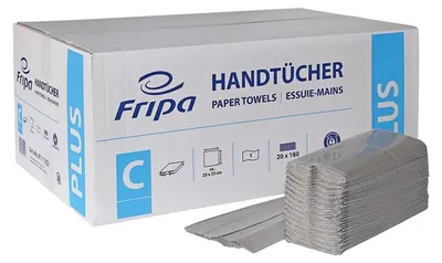 Produktbild von fripa Handtuchpapier PLUS, 25 x 33 cm, Falzung C-Falz, 1-lagig, natur, Recycling, 20 Pack à 180 Blatt/Karton