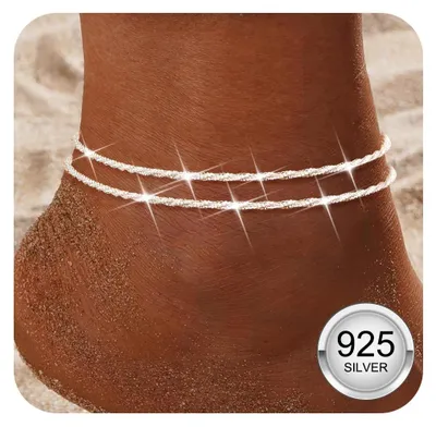 Imagen del producto de Tobillera de plata de ley 925 para mujer, 26 cm, ajustable, resistente al agua, ideal para el verano