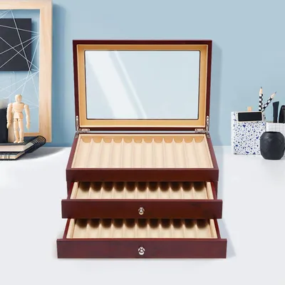 Obrázek produktu pro Dřevěná krabička na pera – úložná krabička/organizér – dřevěný rám – na pera a nástroje – robustní – retro styl