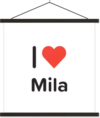 Produktbild von MuchoWow® Textilposter Ich liebe - Mila - Mädchen 90x90 cm mit schwarzem Rahmen - Magnetisches
