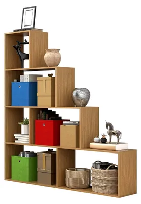 Produktbild von Holz Stand Treppenregal Stufenregal Standregal Raumteiler Bücherregal Dubila L