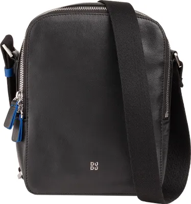 Produktbild von Schwarze Leder Umhängetasche 22x6.5x17cm mit Reißverschluss, 2 Innenfächern und verstellbarem Schultergurt