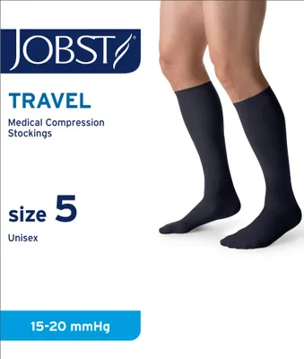 Produktbild von JOBST Travel Reisestrümpfe für Damen und Herren - hilft, Reisethrombosen vorzubeugen - weich, atmungsaktiv dank 33% Baumwollanteil, Navy, Size 5