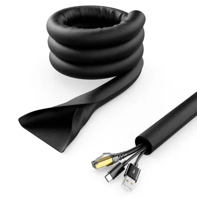 Produktbild von deleyCON 3,0m Kabelschlauch Selbstschließend Kabelmanagement Kabelkanal Kabelschutz Robuster Nylon Kabelmantel Haushalt Büro Schreibtisch Schwarz