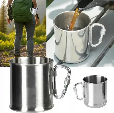 Produktbild von Edelstahl-Reisebecher mit Karabiner 250 ml, Chrom poliert