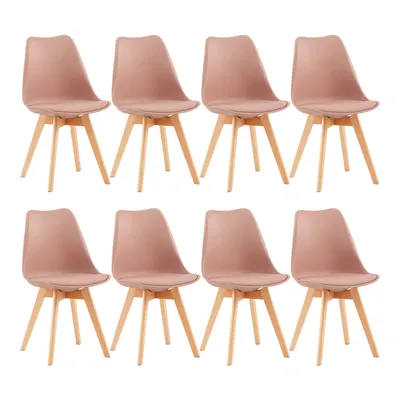 Image de HJ_WeDoo Lot de 8 chaises de salle à manger avec pied en hêtre massif, design scandinave Chaise de cuisine rembourrée Chaise de cuisine en bois, rose fumé