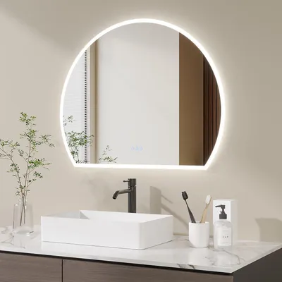 Produktbild von Halbrunder Spiegel 100 x 80 cm Badspiegel mit Beleuchtung Badezimmerspiegel Antibeschlag Bad LED Wandspiegel Dimmbar 3 Lichtfarben Alu-Rahmen