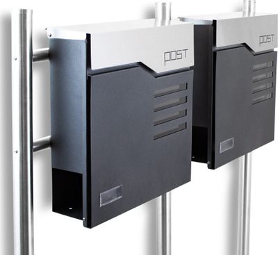 BITUXX Design Doppelstandbriefkasten Graphit mit Sichtfenster und Post Einwurf Edelstahl MS-16784