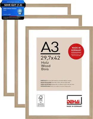 Zdjęcie produktu dla DEHA Design ramka na zdjęcia Fontana (zestaw 3), A3 29,7x42 cm, drewno dębowe