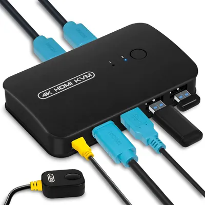 Productafbeelding van KVM HDMI schakelaar, USB 2.0 Switch voor 2 Computers, 2 in 4 out