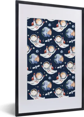 Produktbild von MuchoWow® Gerahmtes Poster Planeten - Muster - Weltraum - Mädchen - Jungen - Kinder - Kinder 40x60 cm - Poster mit Schwarzem Bilderrahmen Wandposter Rahmen Foto Bilder - Poster in Rahmen