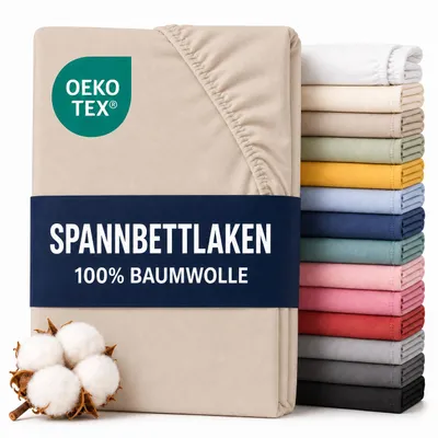 Produktbild von Komfortec Jersey Spannbettlaken 140x200 cm, 100% Baumwolle, Beige, KI-generiertes Bild