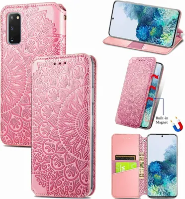 Produktbild von Handyhülle Schutztasche Case Cover Klapptache Wallet Bumper Etuis Mandala Blumen, Für Handy:Samsung Galaxy S21+ Plus, Farbe:Pink