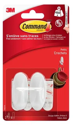 Zdjęcie produktu dla Command 17082FGN Plastikowy haczyk ozdobny 3M Command, rozmiar: S, biały