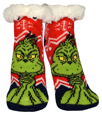 Produktbild von The Grinch Hüttensocken - Haussocken für Jungen Kuschelsocken Flauschige Wintersocken warme Kinder Socken Rot/Blau 31-34