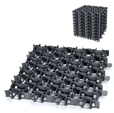 Produktbild von Garronda Rasengitter befahrbar 10 Stück (2,5 m²) 50x50x4 cm Kunststoff Parkplatzgitter zur Bodenbefestigung Kiesstabilisierung Drainage Stecksystem GD-0224 Schwarz