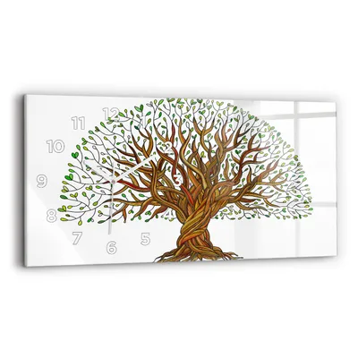 Produktbild von Wallfluent Wanduhr – Stilles Quarzuhrwerk - Uhr Dekoration Wohnzimmer Schlafzimmer Küche - Zifferblatt - weiße Zeiger - 60x30 cm - Wurzelbaum