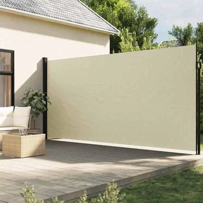 Immagine prodotto di Schermo laterale estensibile - Schermo per giardino - Tenda da sole - Bianco crema e grigio - Poliestere
