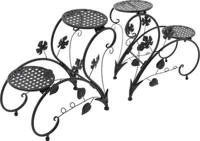 Image de Support de plantes, lot de 2 - Structure métallique - Autoportant - Étagère ronde de 20 cm - Capacité de charge de 3 kg par support - Dimensions : 45 x 20 x 41 cm - Couleur : noir