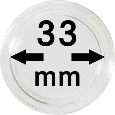 A clear, close-up image of a coin capsule with the size indicated.