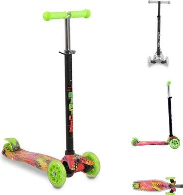 Produktbild von Byox Kinderroller Scooter Rapture aus Alu, Wassertransferdruck, PolyurethanLeuchträder in grün