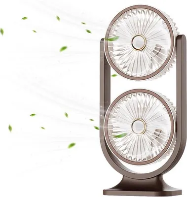 Productafbeelding van Bureauventilator - Bureauventilator met 5 snelheidsstanden - Dubbele bureauventilator - Koelventilator en stille bureauventilator - Geschikt voor kantoor en thuis - Bruin