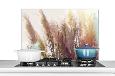 Obrázok produktu pre MuchoWow® Splashback Kuchyňa - Kuchynský backsplash - Ochrana steny pre sporák a drez Zátišie - Farby - trstina 90x60cm Alu-Dibond (alternatíva k