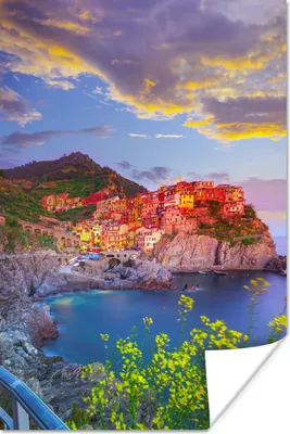 Produktbild von MuchoWow® Poster Orangefarbene Häuser bei der untergehenden Sonne in Cinque Terre 120x180 cm - Kunstposter