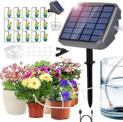 Produktbild von Solarbetriebenes automatisches Bewässerungssystem – Einsetzbares Gartenbewässerungssystem mit stundlicher Einstellung und Tropfendüse