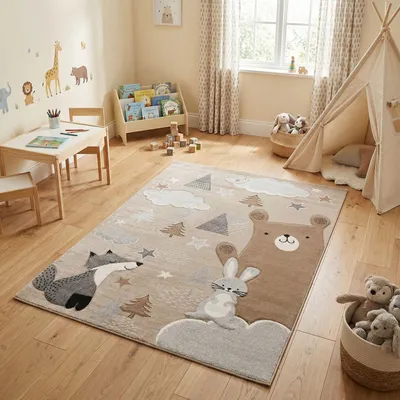 Produktbild von Kinder Teppich Maui Kids Fuchs und Bär Grau Beige, Größe:160x230 cm