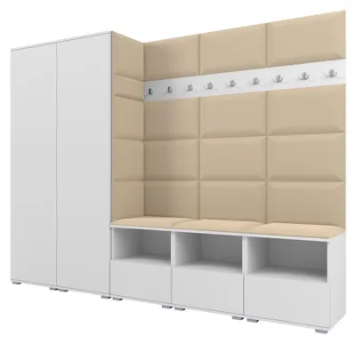 Produktbild von Garderobe NELA VII 250 cm Modulare Flurmöbel XL Weiß mit Sitzpolster Beige 04 (2 Schränke)
