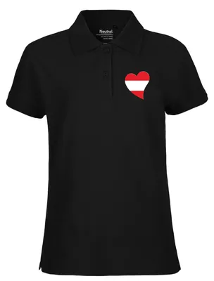 Produktbild von Huuraa Damen Polo Shirt Österreich Flagge Herz XXL Black Bio Baumwolle Fairtrade Poloshirt Geschenkidee