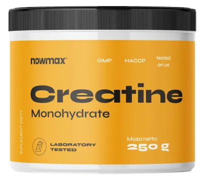 Produktbild von nowmax® Creatine Monohydrate 250 g Natur – Kreatin Monohydrat Pulver mit Taurin & Vitamin B6, für Sport & intensives Training