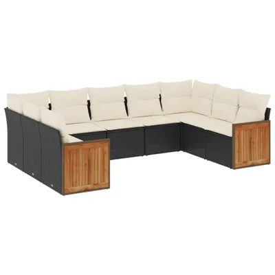 Productafbeelding van vidaXL 9-delige tuinmeubelset met kussens, zwart, polyrotan