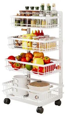 Image de Étagère de cuisine, chariot de service multifonctionnel, roulettes pivotantes à 360°, blanc