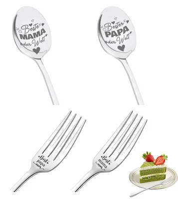 4-teiliges Kaffeelöffel-Set mit Gravur für Eltern