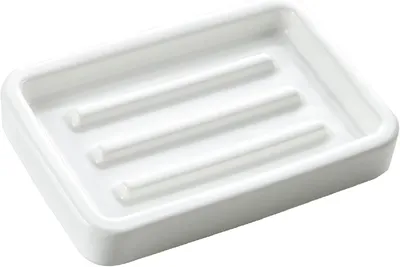 Obrázek produktu pro Obdélníková matná keramická mísa na mýdlo šC strukturované rýhy, čistý design šC bílá, vhodná na pracovní desku/do sprchy/k umyvadlu