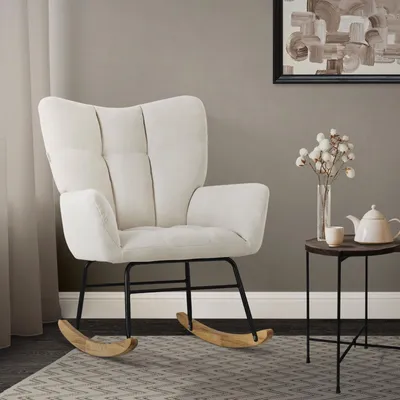 Image de Fauteuil berçant relax - Housse en polaire - 88 x 69 x 95 cm - Beige - Idéal pour le salon et le balcon