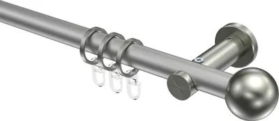 Produktbild von Interdeco Gardinenstange / Vorhangstange Silbergrau / Edelstahl-Optik, Typ Platon Luino (Kugel), 20 mm Ø 1-läufig, 240 cm