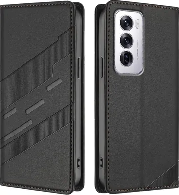 Productafbeelding van Hoesje voor Oppo Reno12 - Phonesta portemonneehoes met reliëflijnen - Zwart