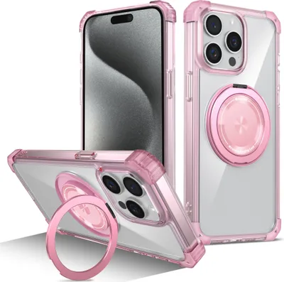 Produktbild von Handyhülle für iPhone 14 Pro Max Magnetisches Ringhalter Ständer Kompatibel mit Magsafe Militärschutz Transparente Hülle Pink