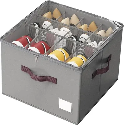 Produktbild von PolkaHome® Schuhorganisator Schuhbox Aufbewahrung für Schrank, faltbare Schuhbox mit Reißverschluss und verstärkten Griffen (Grau)