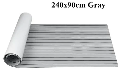 Produktbild von Boot Deckbelag Teakoptik - Selbstklebende EVA Marine Bodenmatte - 240 x 90 cm - 5 mm stark - Rutschfestes Schaumstoff Deckpad - Grau